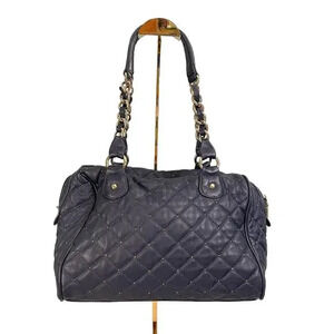 Paradox Quilted Satchel Shoulder Bag Navy Genuine Leather Chain Strap Handbag